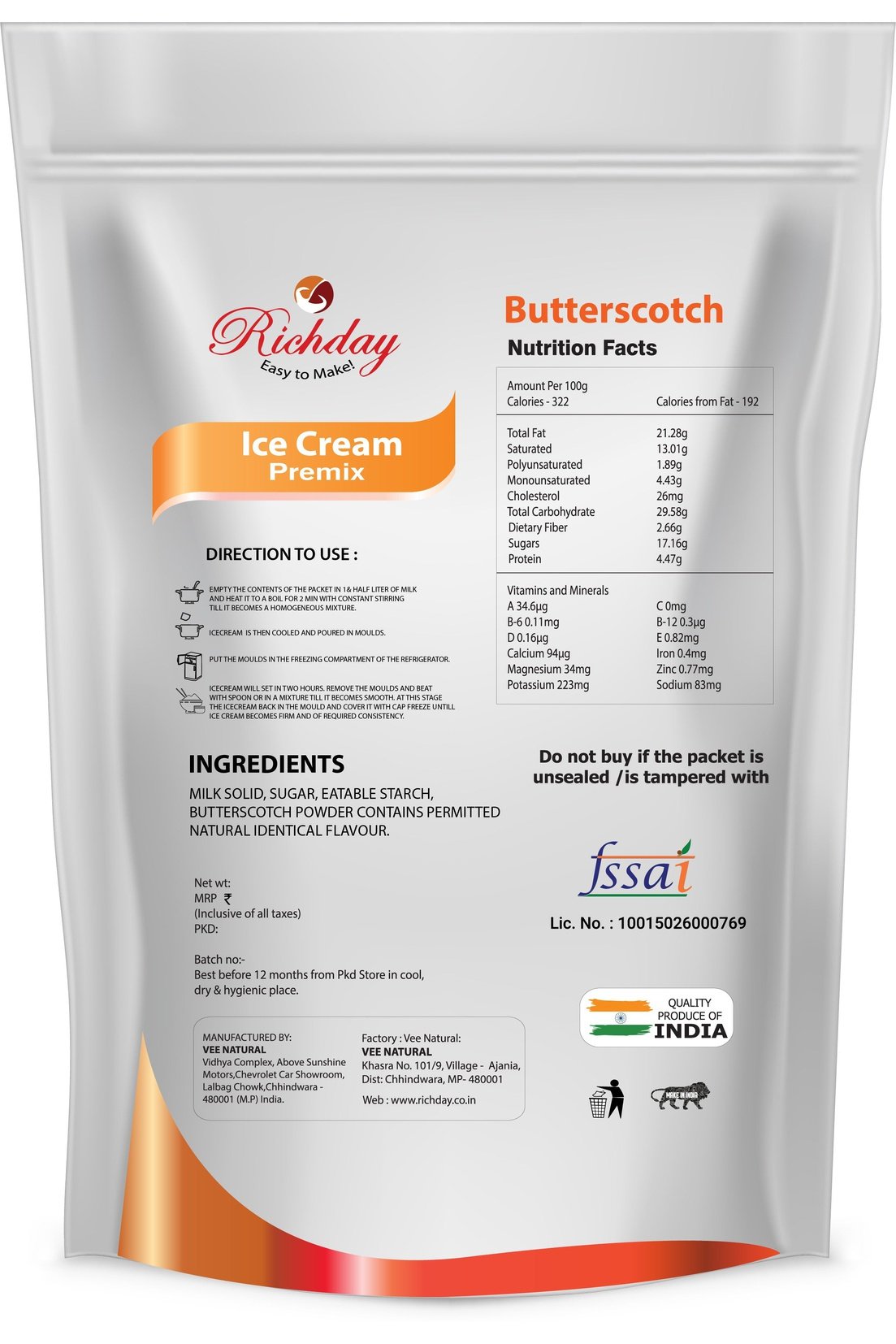 Butterscotch Ice cream premix